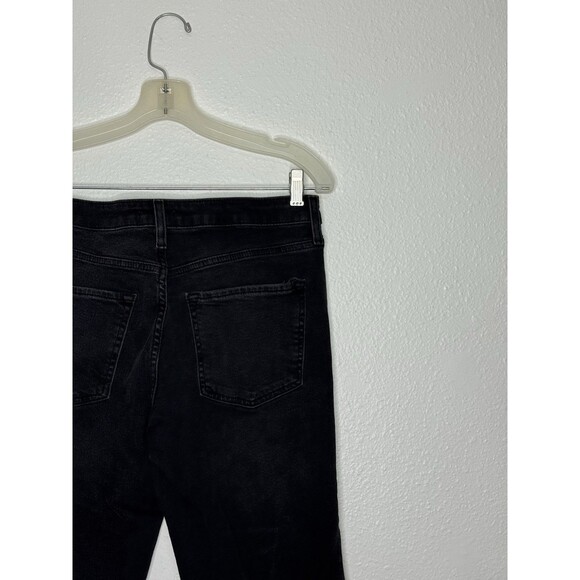 Forever 21 Flared Leg Jeans Womens 30 Black Wide Leg Denim Bell Bottoms Raw Hem - Picture 9 of 16